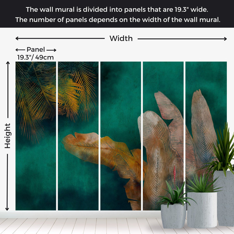 Murale abstraite pelez et collez - Jungle verte exotique, L 110 po x l 154 po