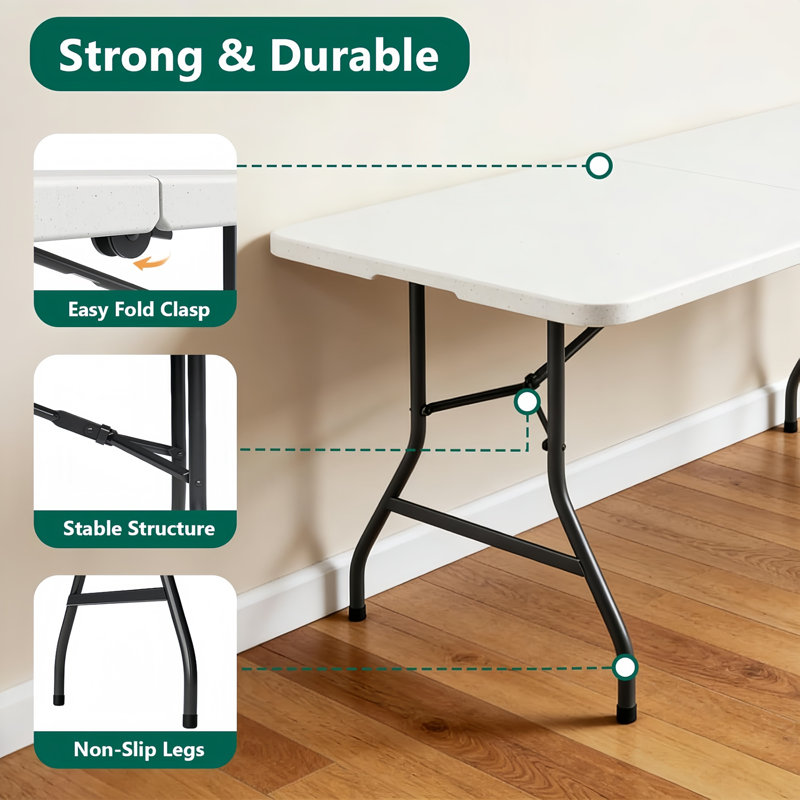 Table utilitaire pliante 6 pi, table portative en plastique robuste avec poignée de transport