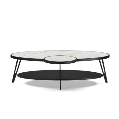 Ardoin Contemporary Modern 53 In. Oval White Coffee Table With Sintered Stone Top