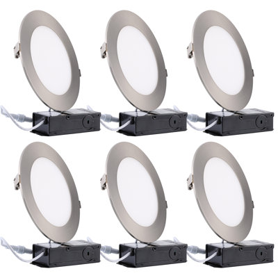 Elite 6" Thin LED Recessed Light with J-Box, Dimmable Canless Ceiling Light, Satin Nickel