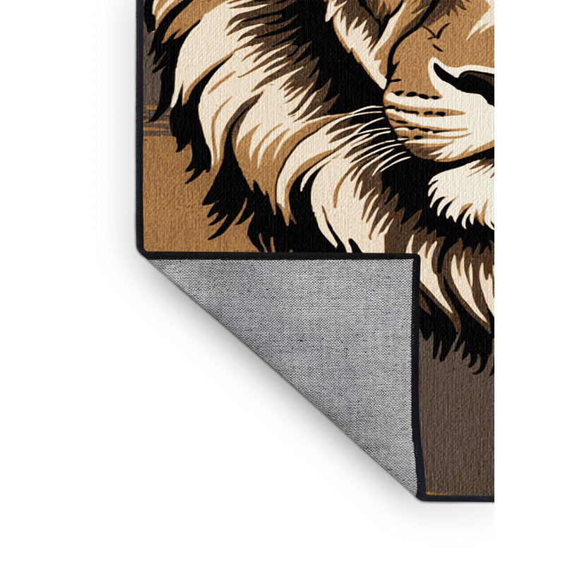 Washable Bush Lion Big Cats Area Rug, Square 6'