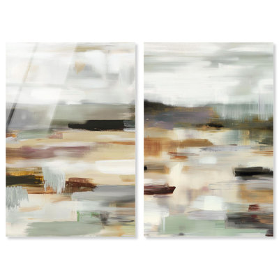 Misty Horizon Duo Acrylic Print Gold Boho Wall Decor Set by Art Remedy, Ready to Hang, 10 x 15