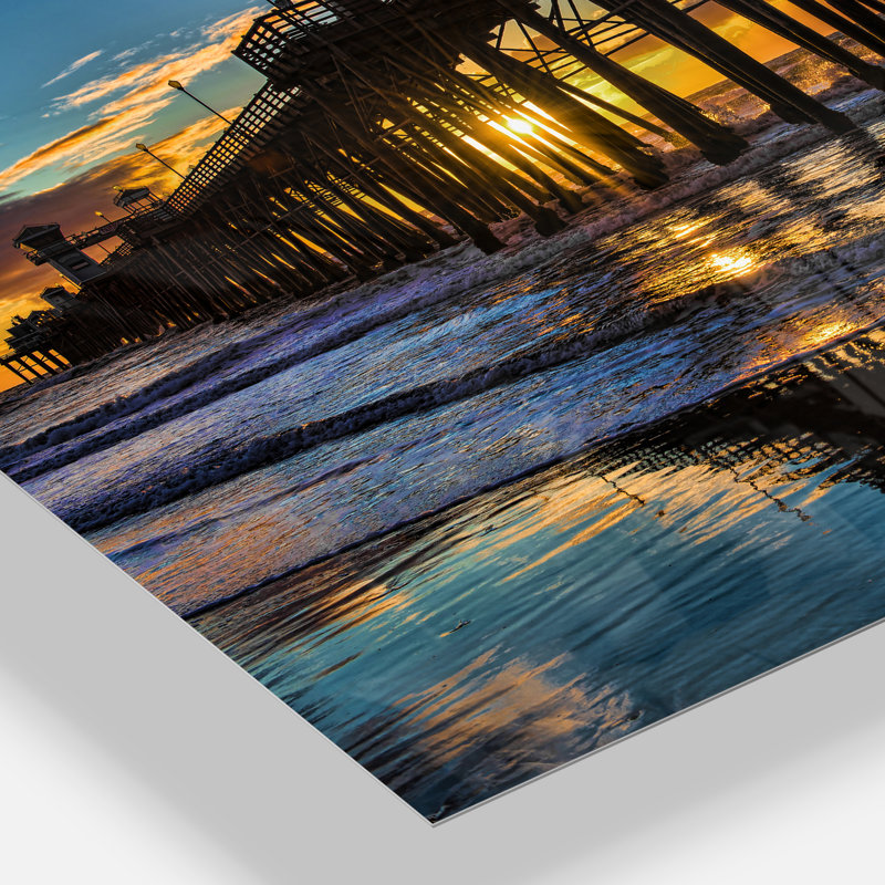 Oceanside Pier at Evening - Reproduction de photo de paysage, Métal métal, 34" H x 44" W x 1.5" D
