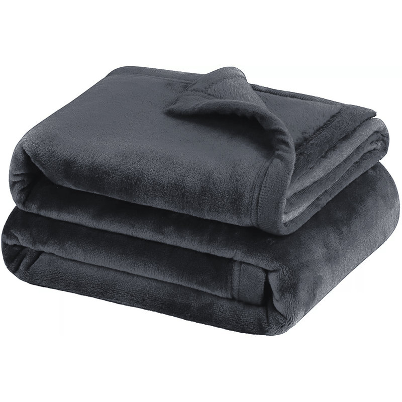 Reversible Plain Weave Fleece Throw Blanket, Grey, Single