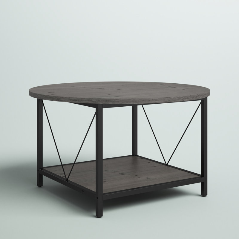 Bertran 31" 4 Legs Round Coffee Table with Storage for Living Room, Gray