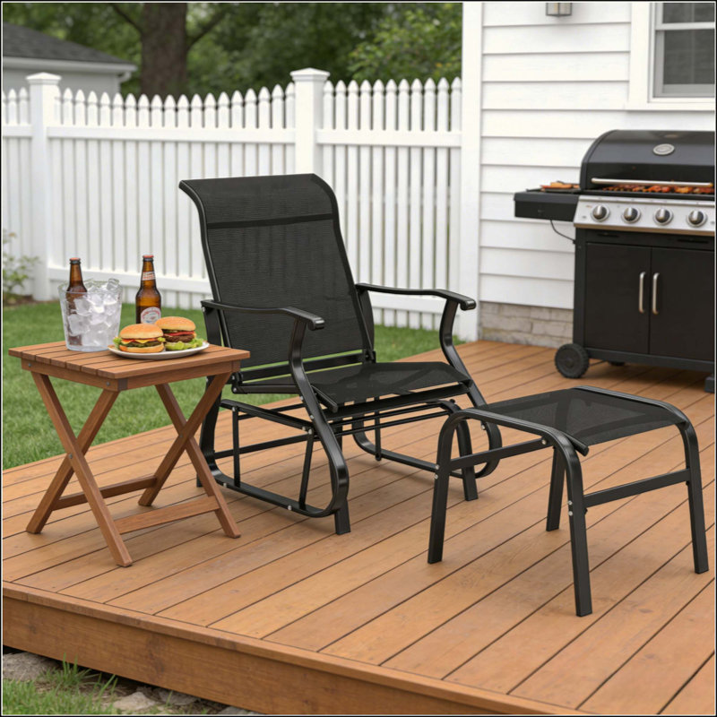 Fauteuil oscillant d'extérieur moderne à haut dossier, Noir / brun