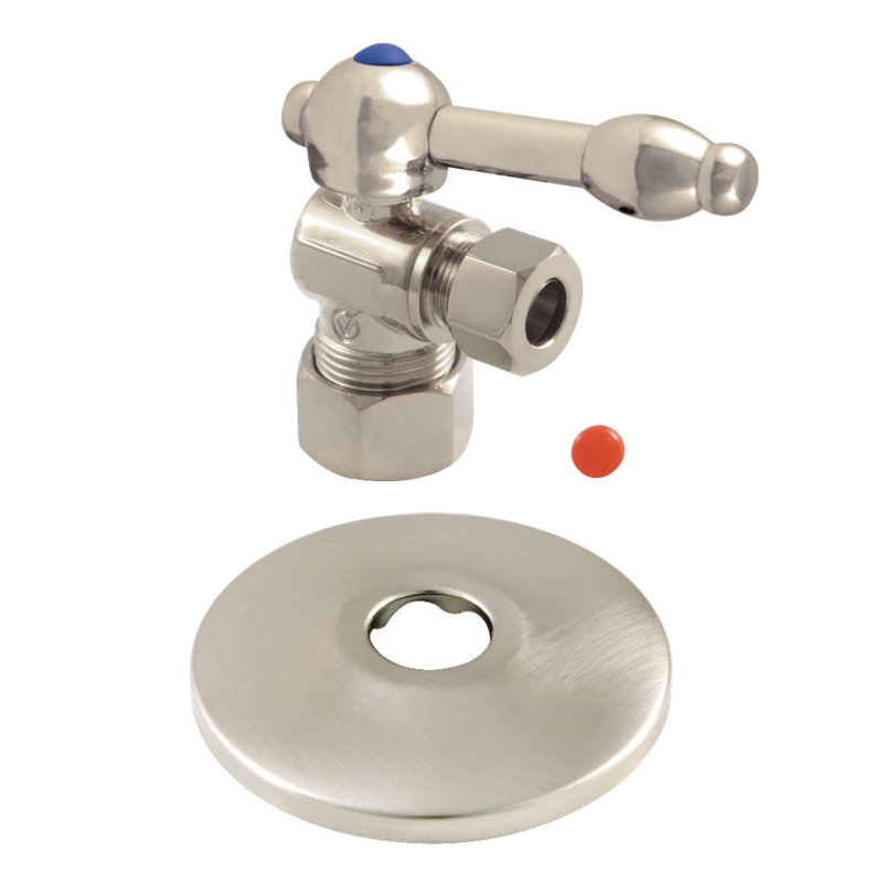 Kingston Brass 5/8-Inch OD Comp x 3/8-Inch OD Comp Quarter-Turn Angle Stop Valve with Flange, Brushed Nickel
