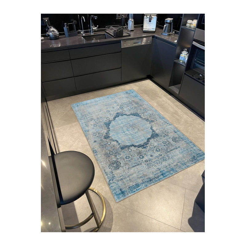 Tapis tissé étoile bleu, Sous-tapis rectangulaire de 3 pi 3 po x 4 pi 11 po
