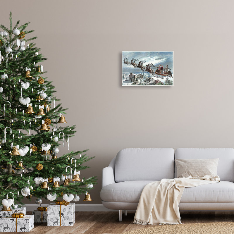 Plaque murale Santa's Sleigh over Town, design par Arlington Prints, H 13 po x l 19 po
