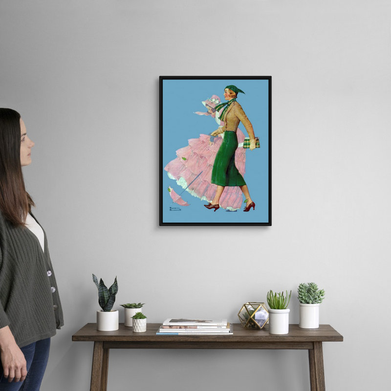 Deux femmes marchant sur toile, art mural, Cadre flottant noir, H 26 po x l 20 po x P 1,75 po