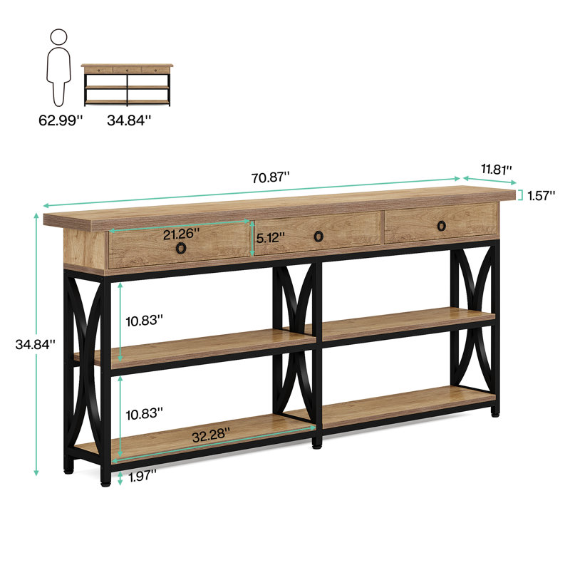  70.9" Extra Long Entryway Table With 3 Drawers