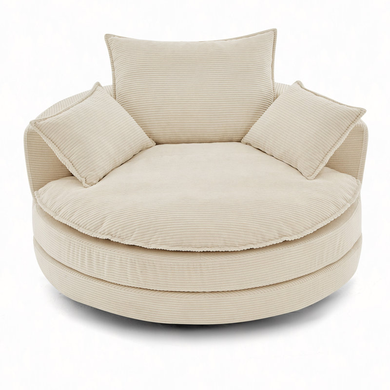 360°Swivel Sofa Chair Accent Barrel Chair 57.5" Swivel Round Chair With Dual-Layer Cushion Design And 3 Removable Pillows, Bedroom, Office And Hotel,