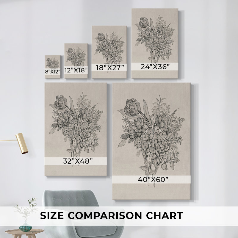 Bouquet de fleurs I - Toile tendue avec châssis de qualité supérieure - Prêt à accrocher, H 18 po x l 24 po