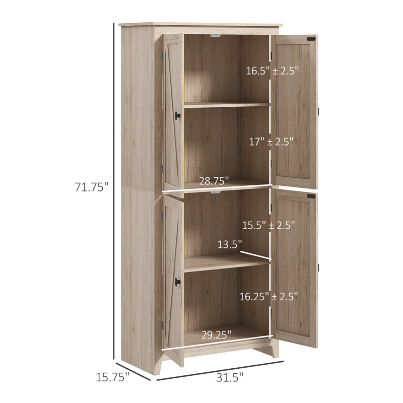 Garde-manger autoportant 72 po - 4 portes, 4 tablettes réglables pour une cuisine spacieuse, rangement naturel,