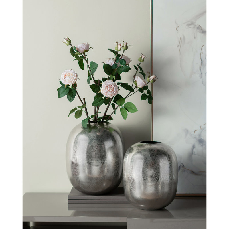 Stylish Silver Streak Aluminum Vase, Lightweight and Durable for Modern Decor, 15" H x 12.5" W x 12.5" D