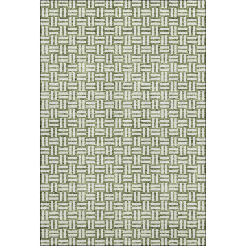 Premium Machine Washable Prisco Green Rug, Rectangle 3' x 5'