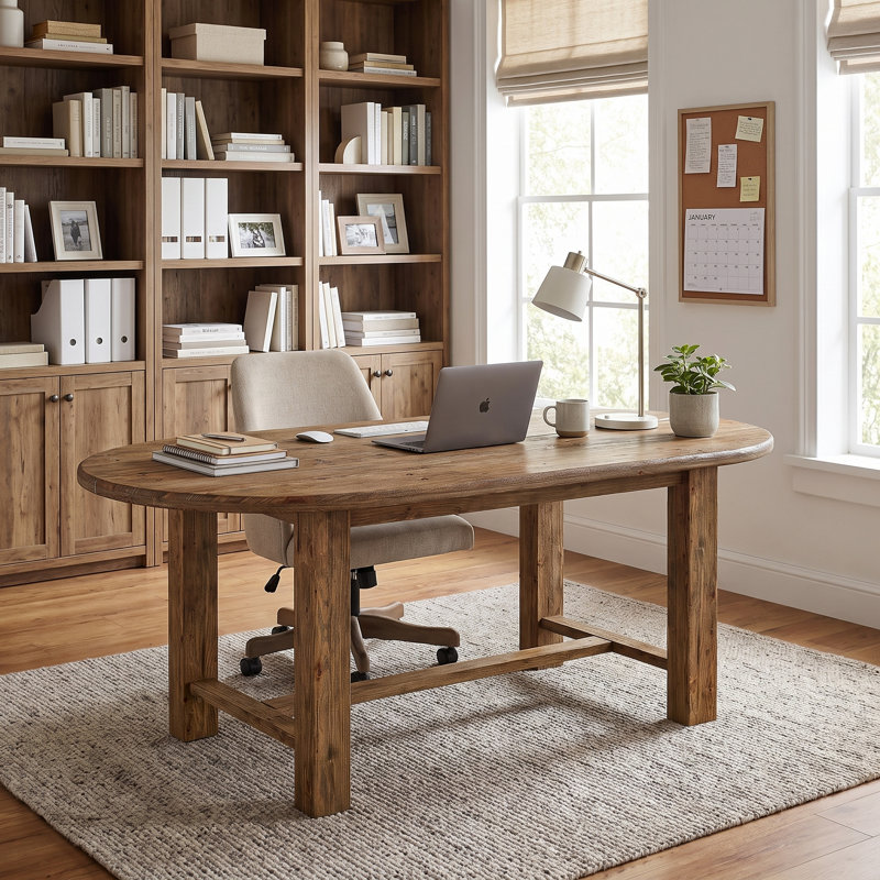 63 Inch Oval Solid Wood Executive Desk