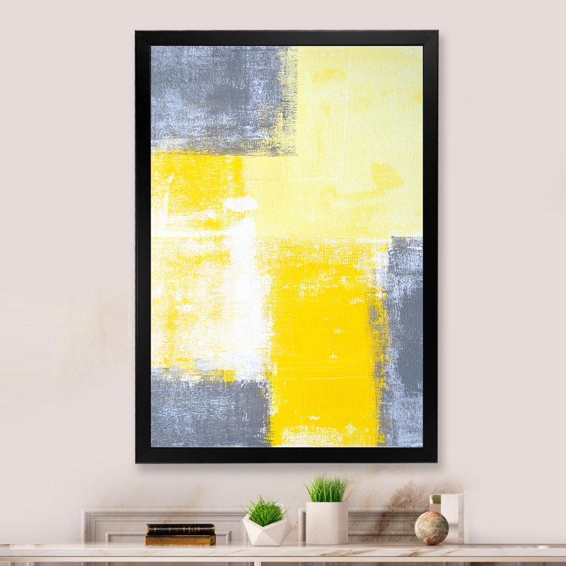 «Yellow and Gray Merging Abstract», art mural moderne et contemporain sur toile, H 12 po x l 8 po x P 1 po, Cadre photo noir
