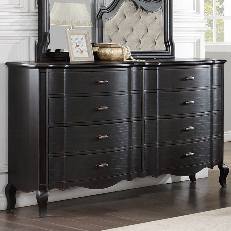 8 Drawers Wooden Dresser In Antique Black