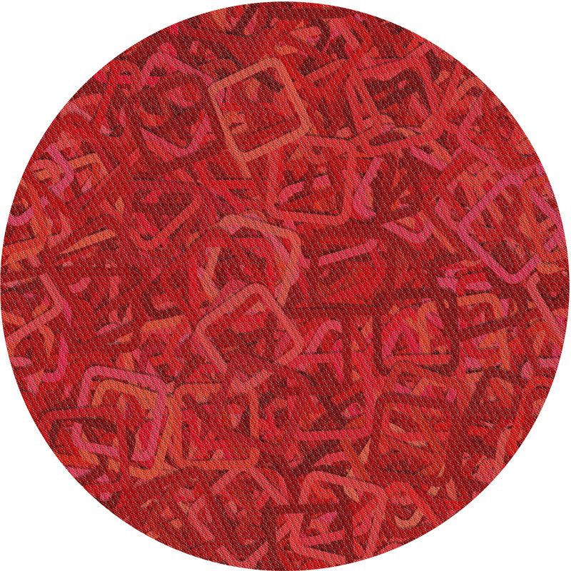 Rouge abstrait/Tapis décoratif brun, Rond 7 pi