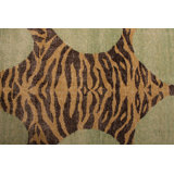 Classic Pictorial Tiger Rug Green Orange Custom Pattern By Rug & Kilim