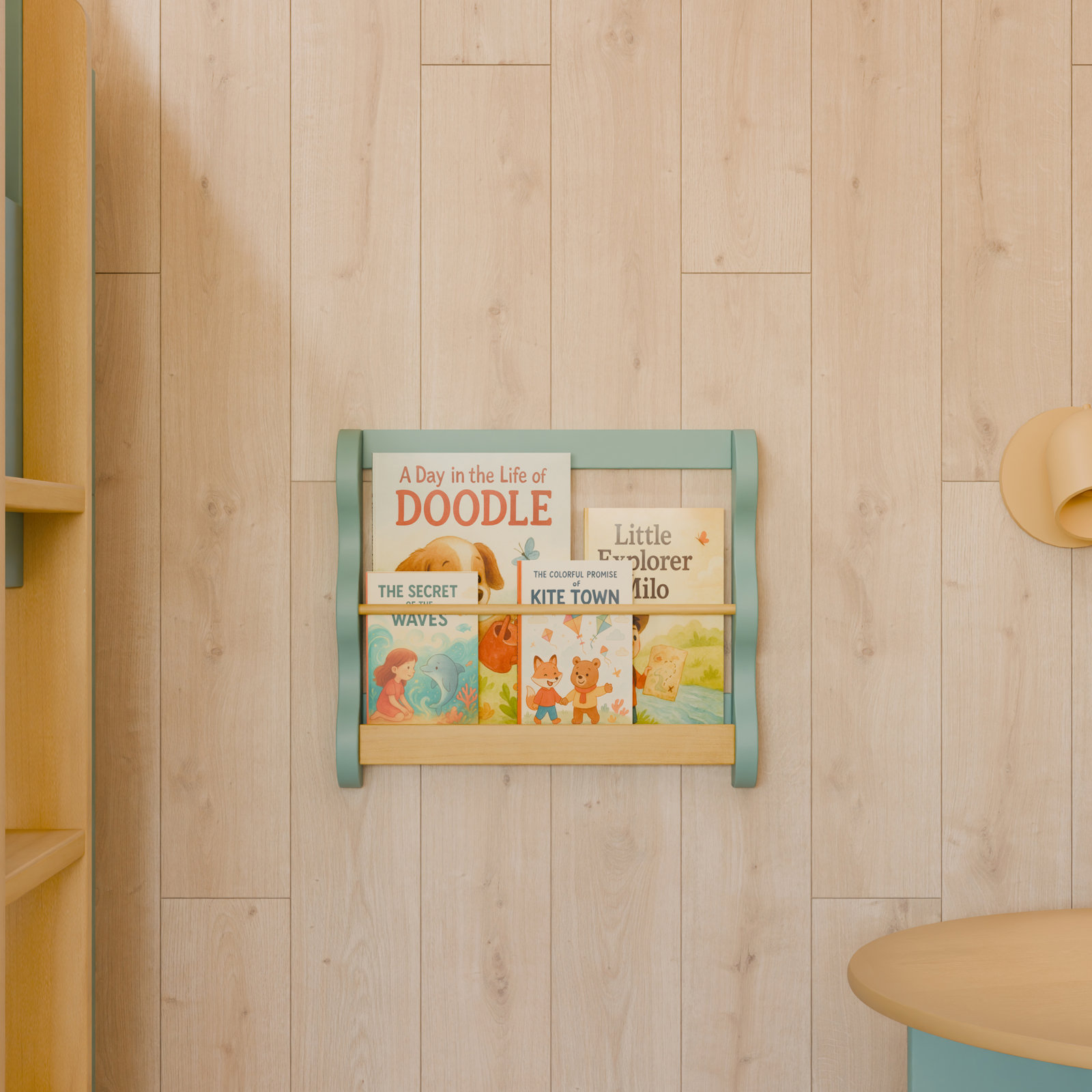 Lido Wave Book Rack, Light Sage/Honey