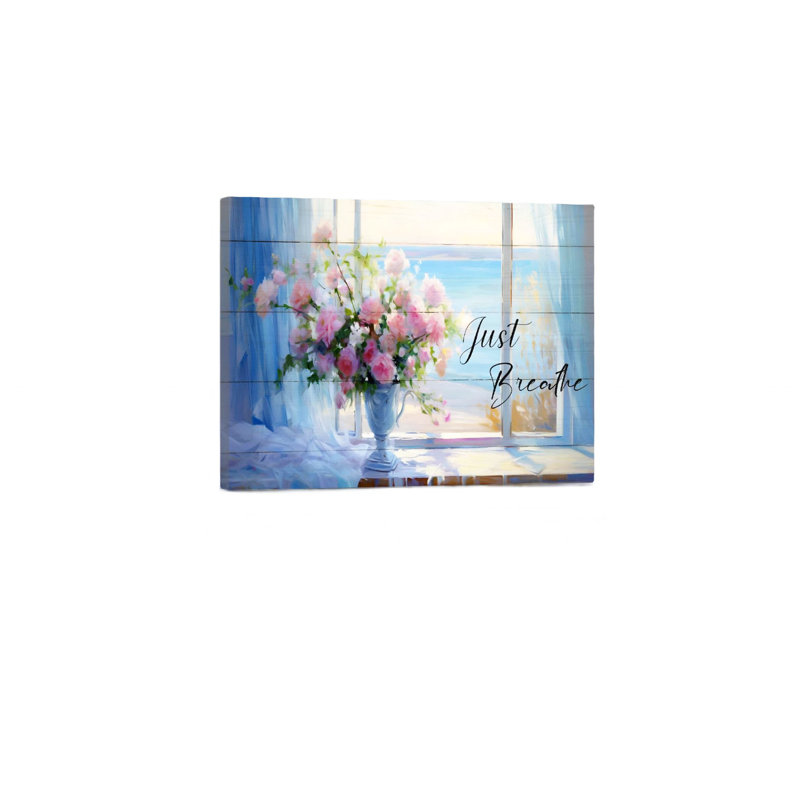 «Coastal Window Bouquet», art mural en bois à l'arrière, 24 po x 36 po