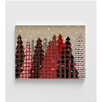 Motif d'arbres par Diane Kater, décoration murale maison de campagne de Noël, décor festif à motif champêtre, affiche d'arbre de Noël, décor de forêt enneigée