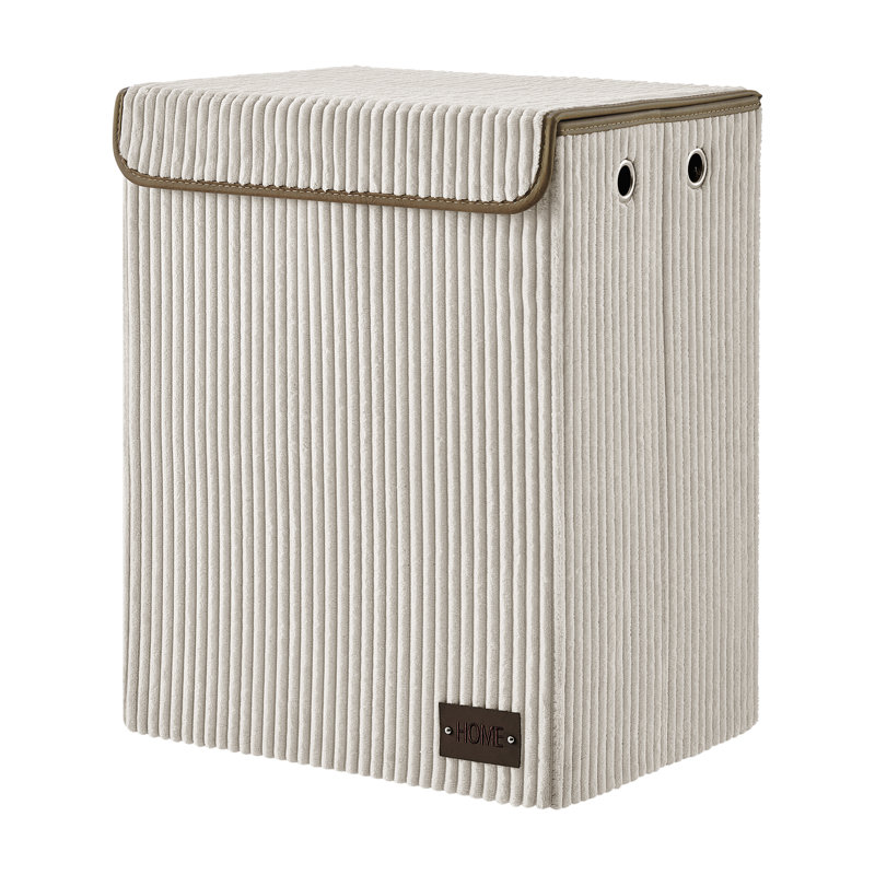 Panier à linge pliable en velours côtelé avec couvercle , Crème, crème