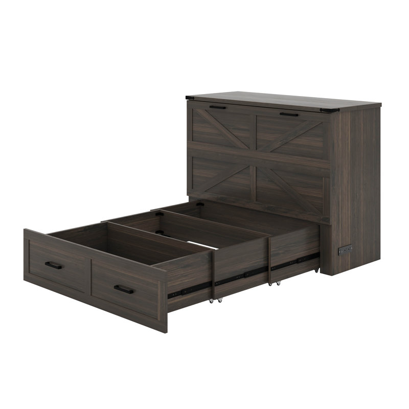 Lit escamotable double avec station de charge, Gris rustique