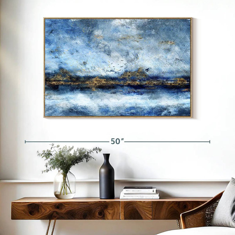 Paysage Clota, 40 po x 27 po, Cadre flottant en bois naturel