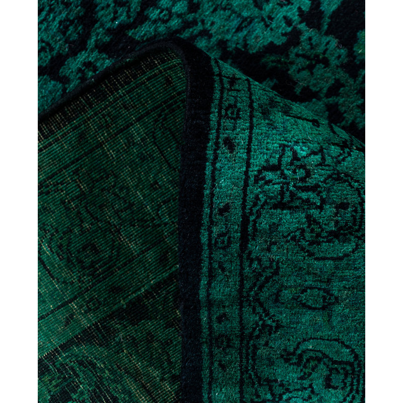Overdyed Hand-Knotted Wool Modern-Contemporary Green Runner 2' 7" x 8' 3"