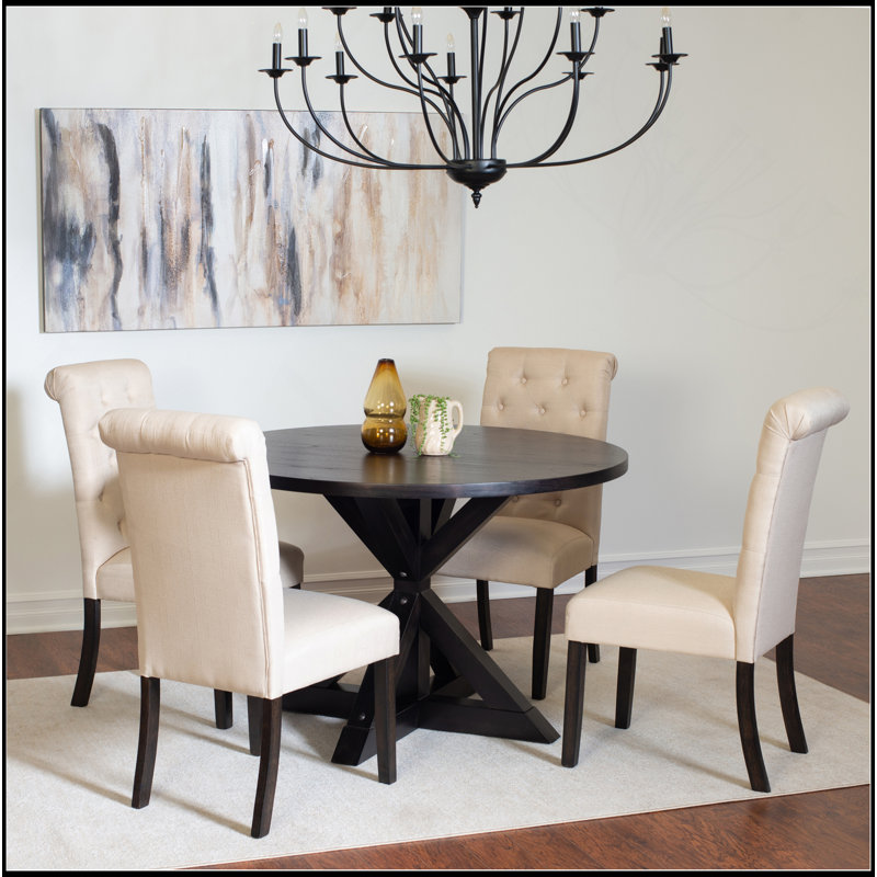 Ensemble de salle à manger 5 pièces, table à manger croisée avec 4 chaises élégantes, Beige
