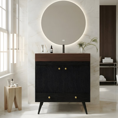 Contemporary Free-standing Bathroom Vanity with Faux Marble Top & Ceramic Sink
