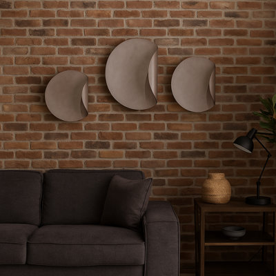 Set of 3 Metal Wall Art in Aged Ivory, Flapped Edge Circle Design, Crafted with Iron, Adds Artistic Flair to Your Home, 16"/20"/24"H, Taupe