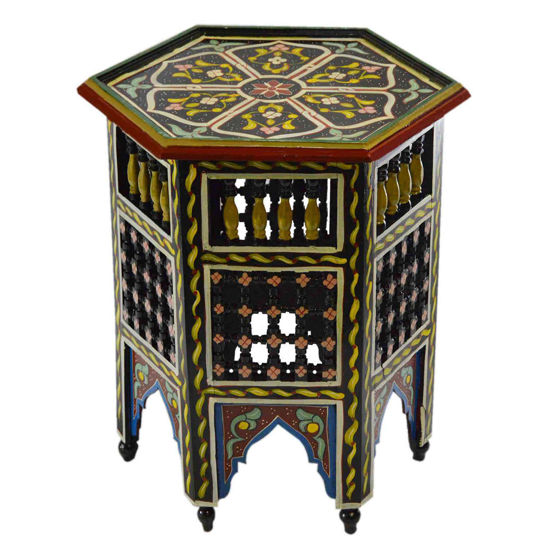 Handmade Moroccan Wood Table Moucharabi Black Bungalow Rose