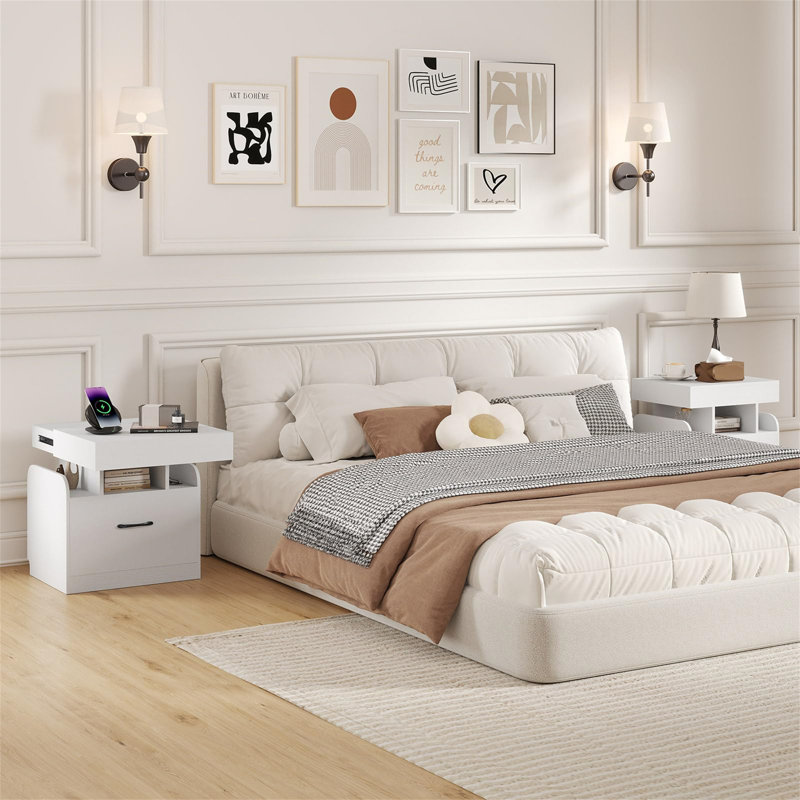 50cm W Manufactured Wood Bedside Table, White