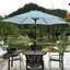 Parasol de patio de 9 pi à rayures bleues, forme de pavillon hexagonal, protection 40+ Upf, inclinaison à bouton-poussoir, système de manivelle, évent pour stabilité, parasol extérieur, auvent rayé, levage à 45 degrés, poteau en acier et