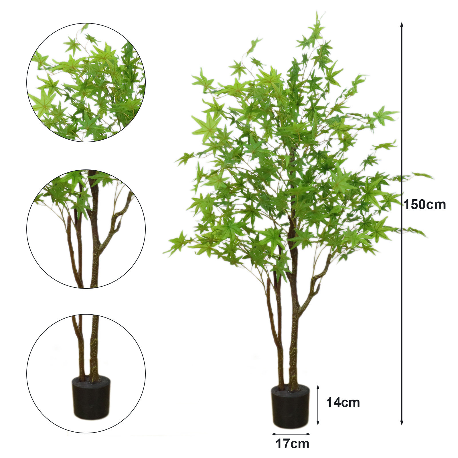 Primrue Artificial Maple Tree, 5Ft Tall Fake Green Plants Tree Plants ...