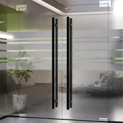 Ladder Style Back-to-Back Pull Handle, 84" Length, 72" Mounting Center To Center, 3/8" To 3/4" Glazing Thickness, Matte Black Finish
