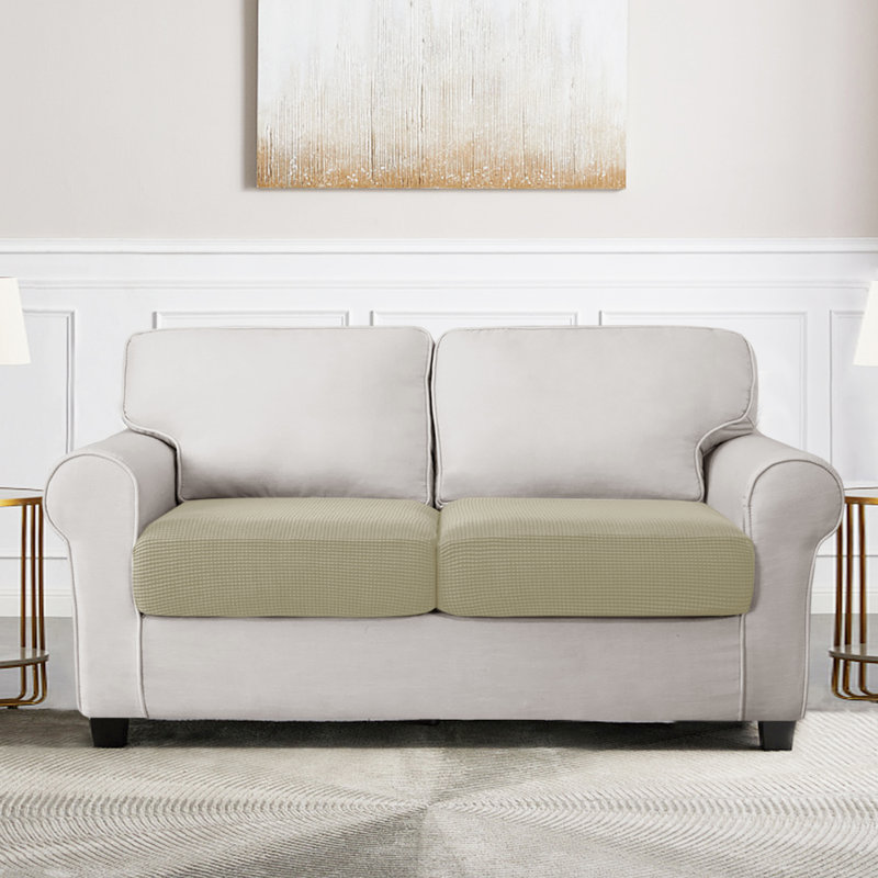 Housse pour causeuse à coussins carrés texturés, Mélange de polyester sable