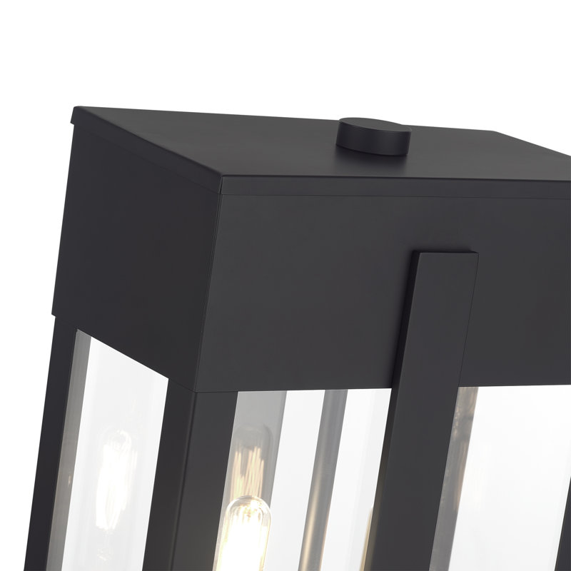 Grande lanterne extérieure noire à 2 lumières avec bougies en nickel brossé et verre transparent, Noir