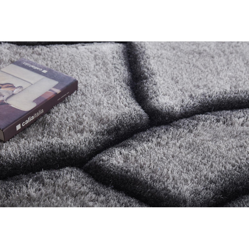 Abstract Shag Gray/Black Area Rug, Rectangle 5' x 7'