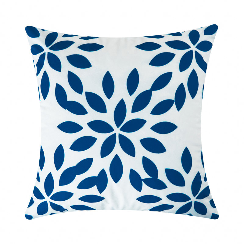 Housse de coussin d'extérieur carré Impression KD125, Bleu marine/blanc