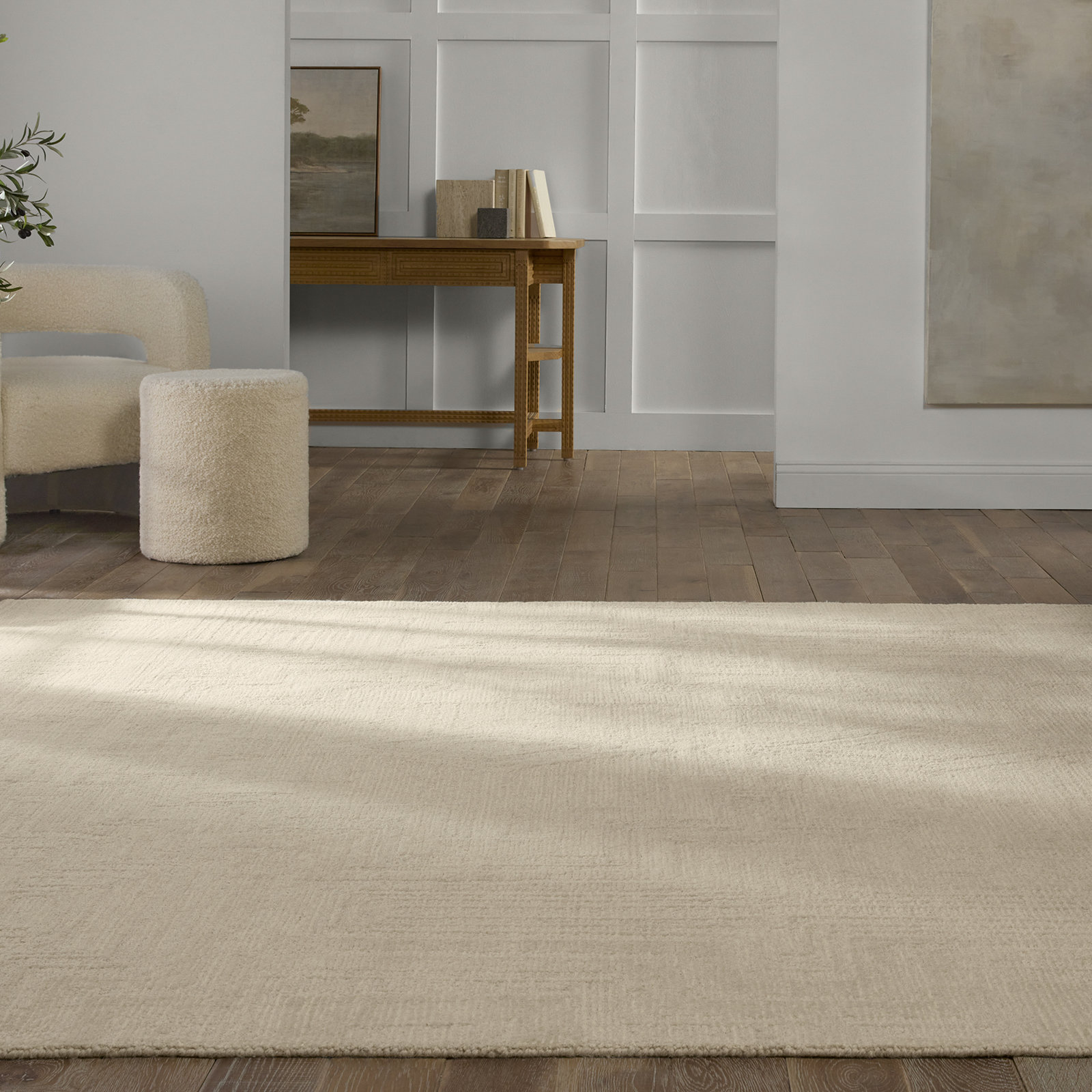 Murphie Handmade Wool Light Gray/Cream Rug, Rectangle 8' x 10'