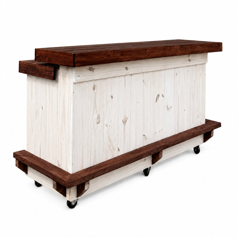 Comptoir de bar en bois 6 pi x 30 po avec base blanche et plateau brun foncé
