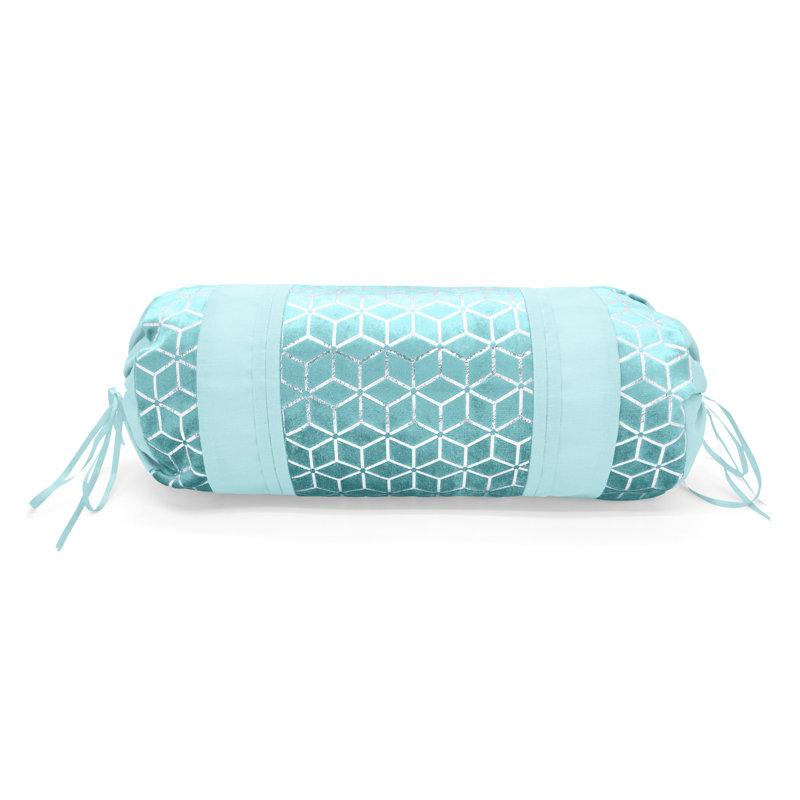 Cherico Luxury Metallic Geometric Foil Pattern Filled Neck Roll Cushion, Duck Egg