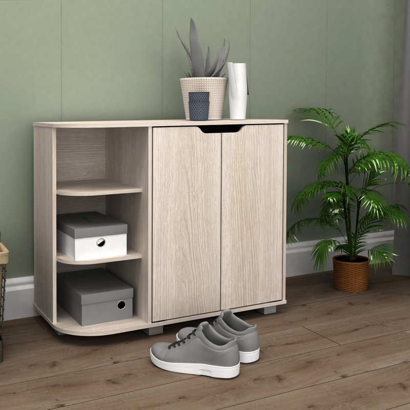  Armoire à chaussures moderne - tablettes ouvertes et portes doubles, l 31,5 po x P 15,6 po x H 27,8 po, Beige