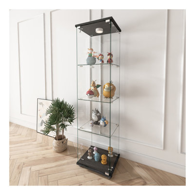 Modern Glass Display Cabinet with LED lights, Quick-assembly Antique Cabinet, Tempered Glass Bookshelf, Suitable for Living Room and Bedrooms, 1-door 4-shelf
