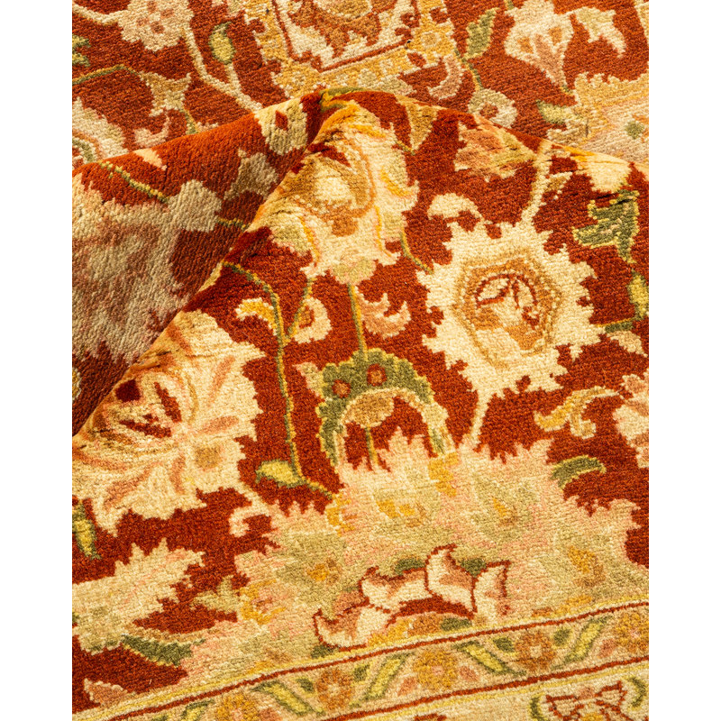 Tapis brun / ivoire noué à la main de conception unique 9 pi 3 po x 11 pi 10 po Umbro Mogul